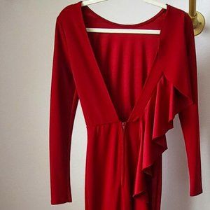 Red Long Sleeve Backless Maxi Dress